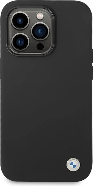 Mbështjellës BMW Silicone Metal Logo për iPhone 15 Pro, i zi