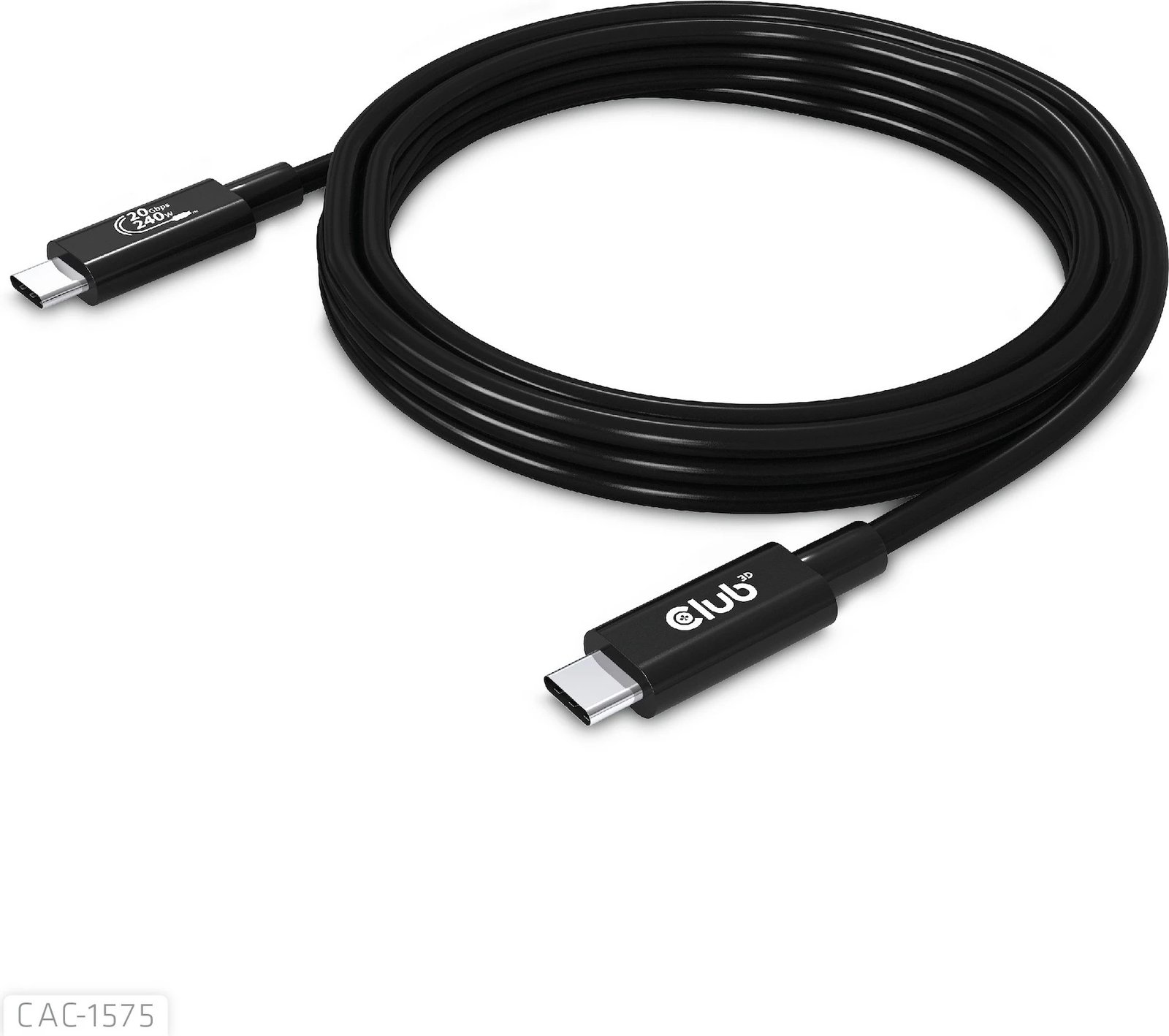 Kabllo USB-C Club3D 2m, USB4, 240W, 20Gbps, e zezë