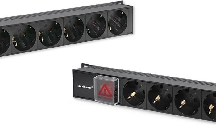 Kasë PDU Qoltec 54605, 16x SCHUKO, 1.8m, për rack, e zezë