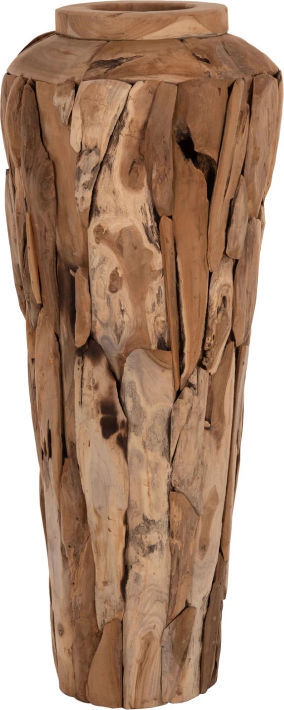 Vazo dekorative për dysheme, copa druri tik, ngjyrë natyrale, Φ60x120H cm
