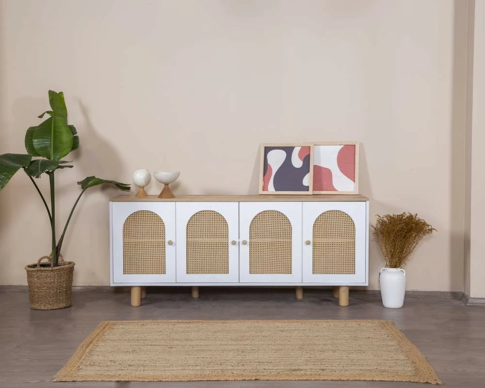 Konsol Skye Decor, bohem, e bardhë dhe lis