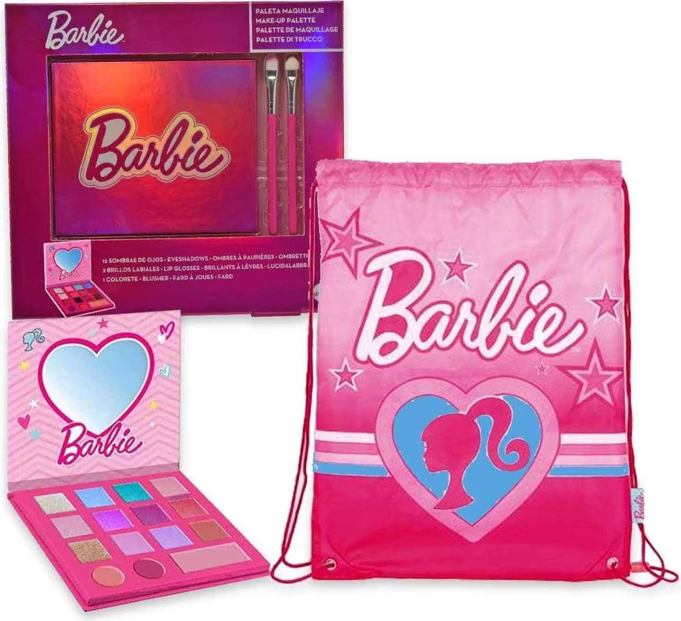 Set grimi për fëmijë Cartoon Barbie, paletë hije dhe lip gloss, 1 copë