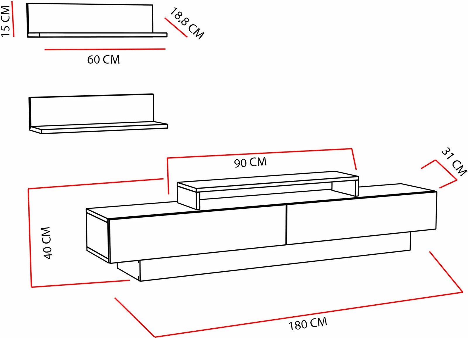 Komodë TV Skye Decor, Lusi, e bardhë dhe dru tik
