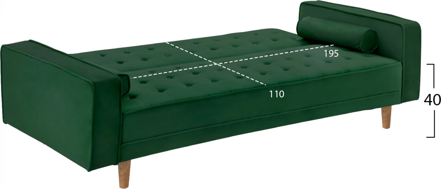 Divan-shtrat Salvador FH3150.13, kadife jeshile, 224x88x84 cm