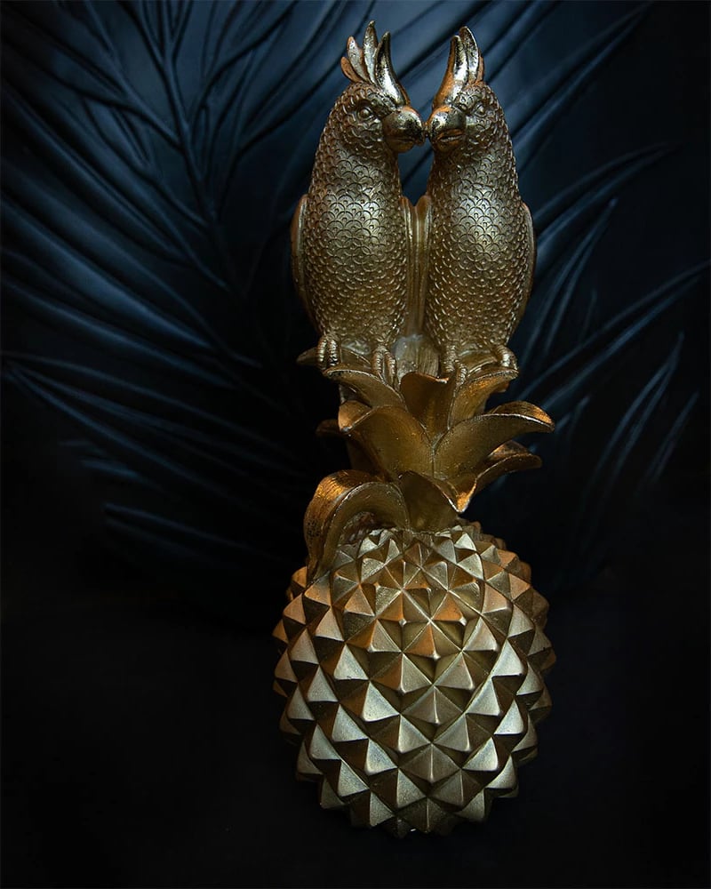 Dekor ananas me papagaj, ngjyrë ari, 13x14x32 cm