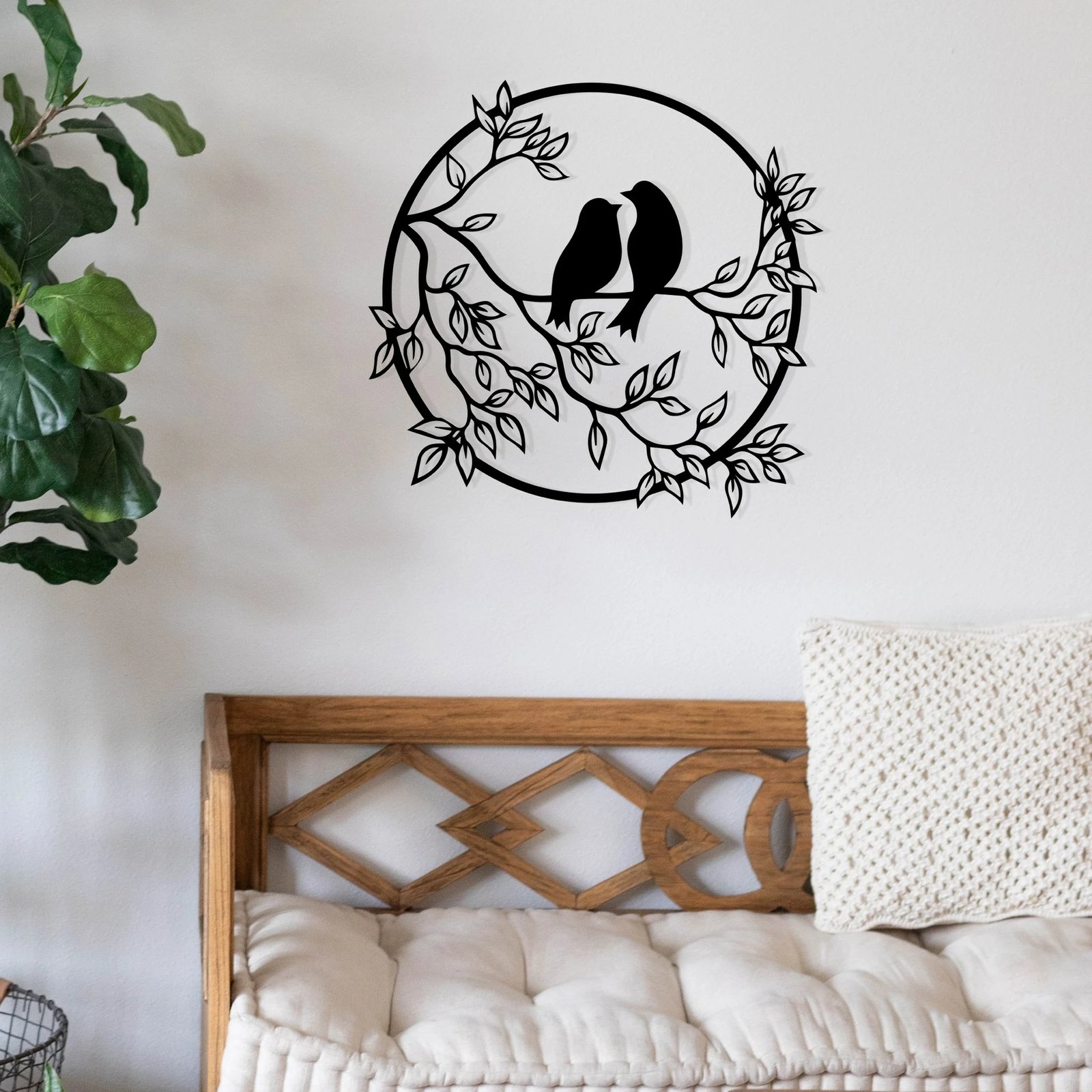 Aksesor dekorativ metalik për mur, zogj në pemë, Wallity