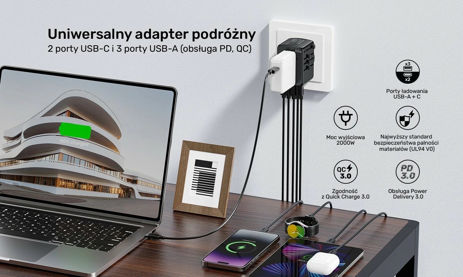 Karikues udhëtimi Unitek, 35 W, i zi