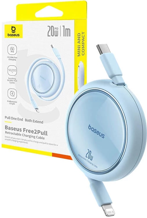 Kabllo USB-C në Lightning Baseus Free2Pull, 1m, 20W, Blu