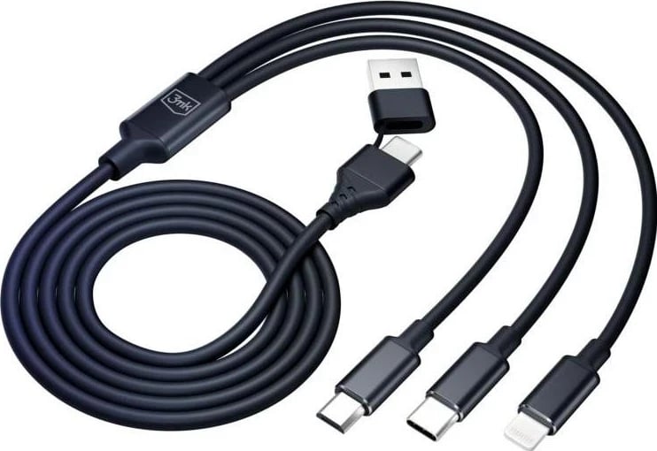 Kabllo 3mk Hyper 3në1 USB-A/C në USB-C/microUSB/Lightning 1.5m e zezë Kabllo 3mk Hyper 3në1 USB-A/C në USB-C/microUSB/Lightning 1.5m e zezë