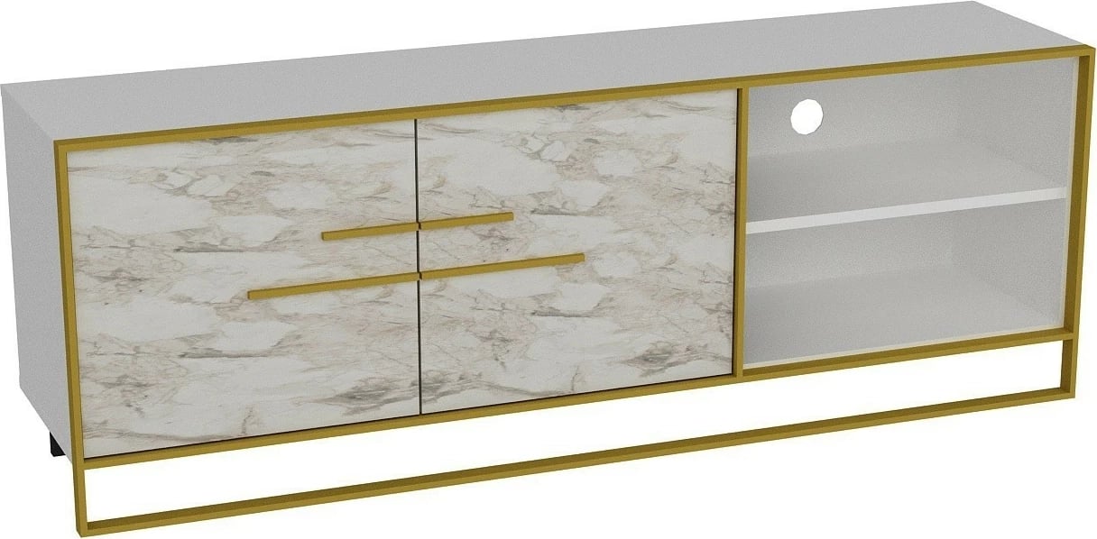 Komodë TV Hanah Home, Polka, e bardhë dhe ari