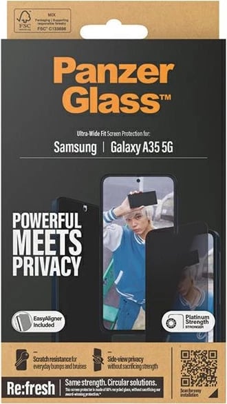 Mbrojtës ekrani PanzerGlass Ultra-Wide Fit Privacy me EasyAligner për Samsung Galaxy A35 5G, xham i temperuar