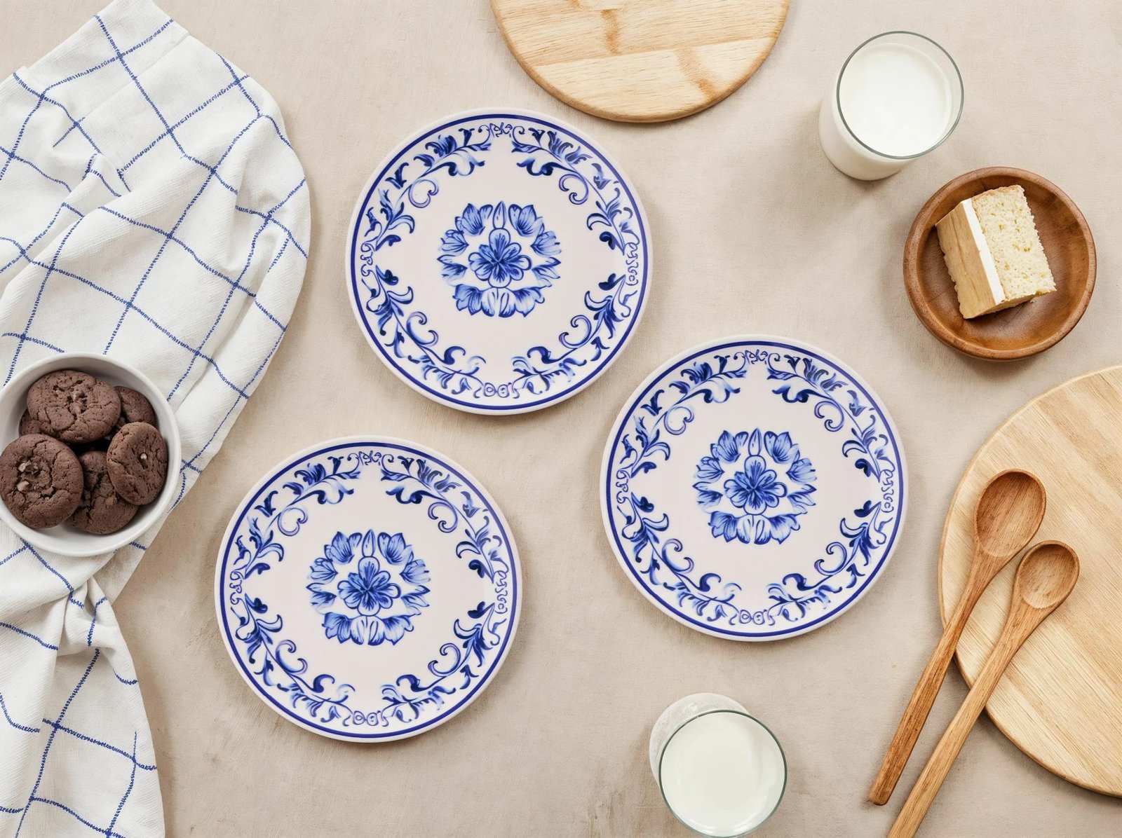 Set pjatash për ëmbëlsira (6 copë), Hermia Concept, lule blu