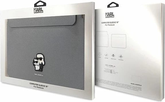 Mbështjellës Karl Lagerfeld Saffiano Karl&Choupette për laptop 16", argjendtë
