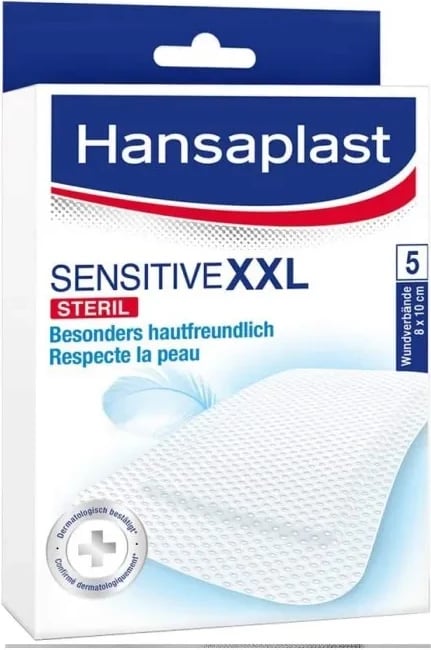 Pllastër steril për të gjitha gjinitë Hansaplast Sensitive XXL 8x10cm, 5 copë