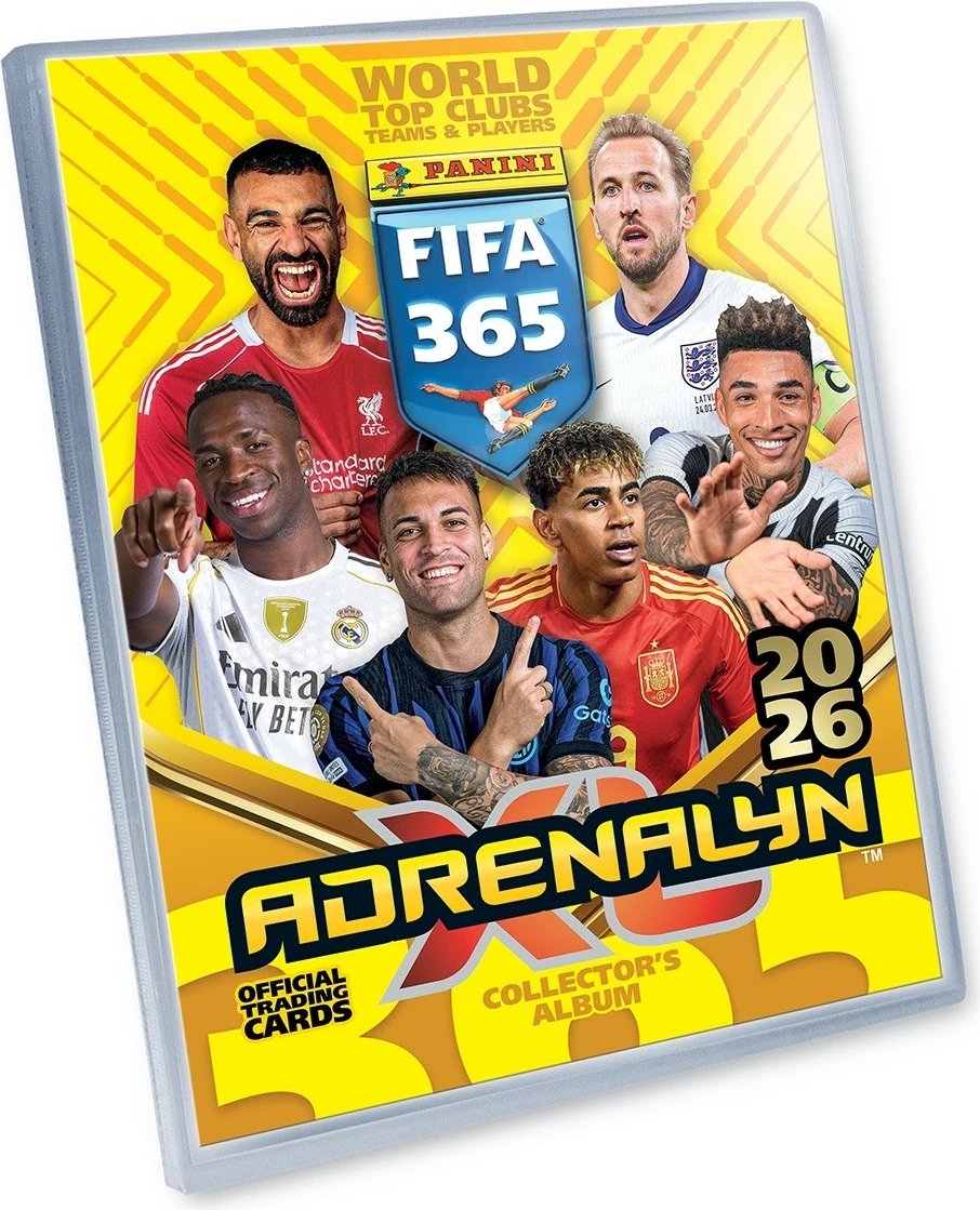 Set kartela Panini FIFA 365 Adrenalyn XL 2026 Megaset Starter Pack me album koleksionues dhe 18 kartela, 3 të limituara