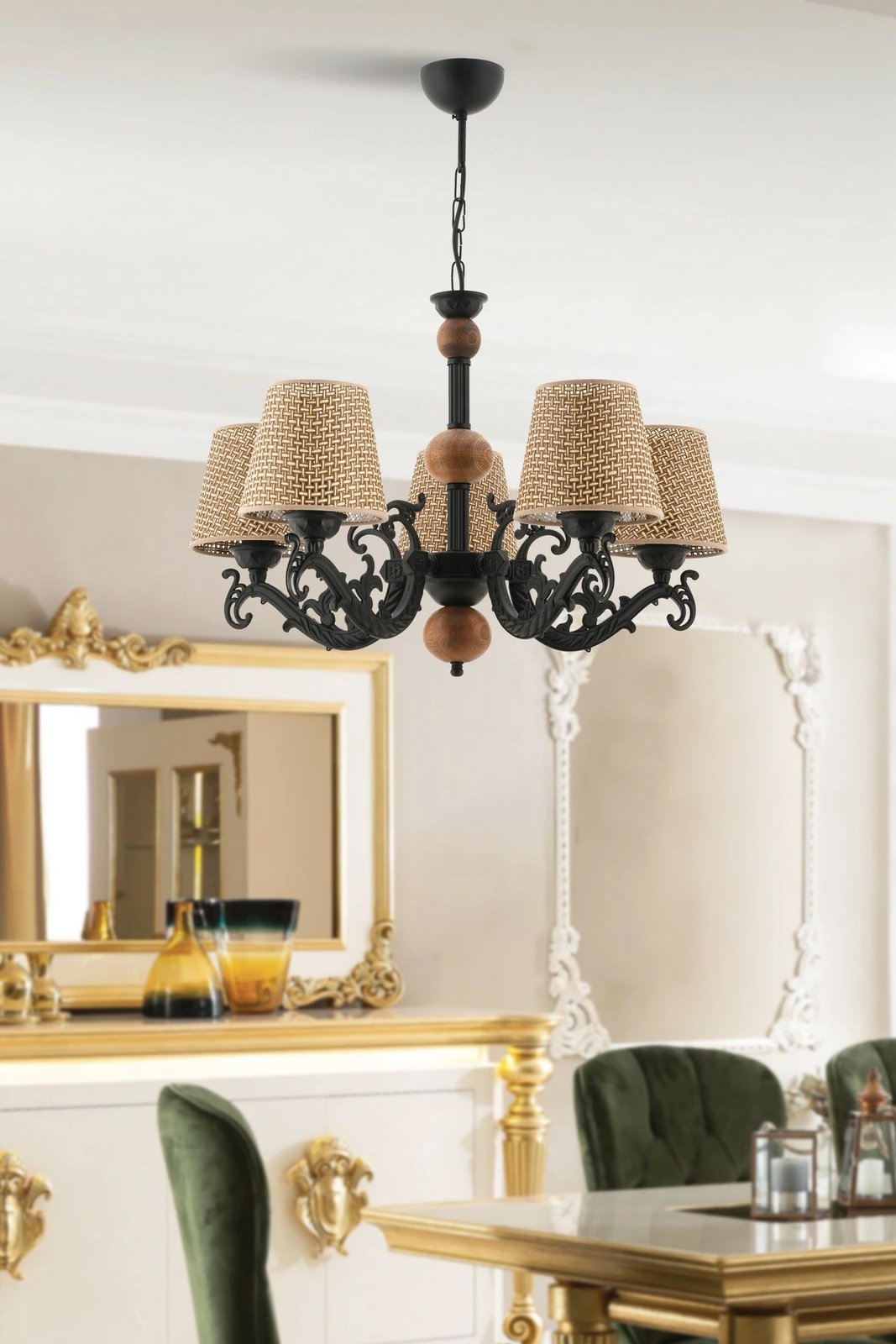 Llambë qendrore Opviq Fiona Hazeran, dru, e zezë, e bardhë, natyrale