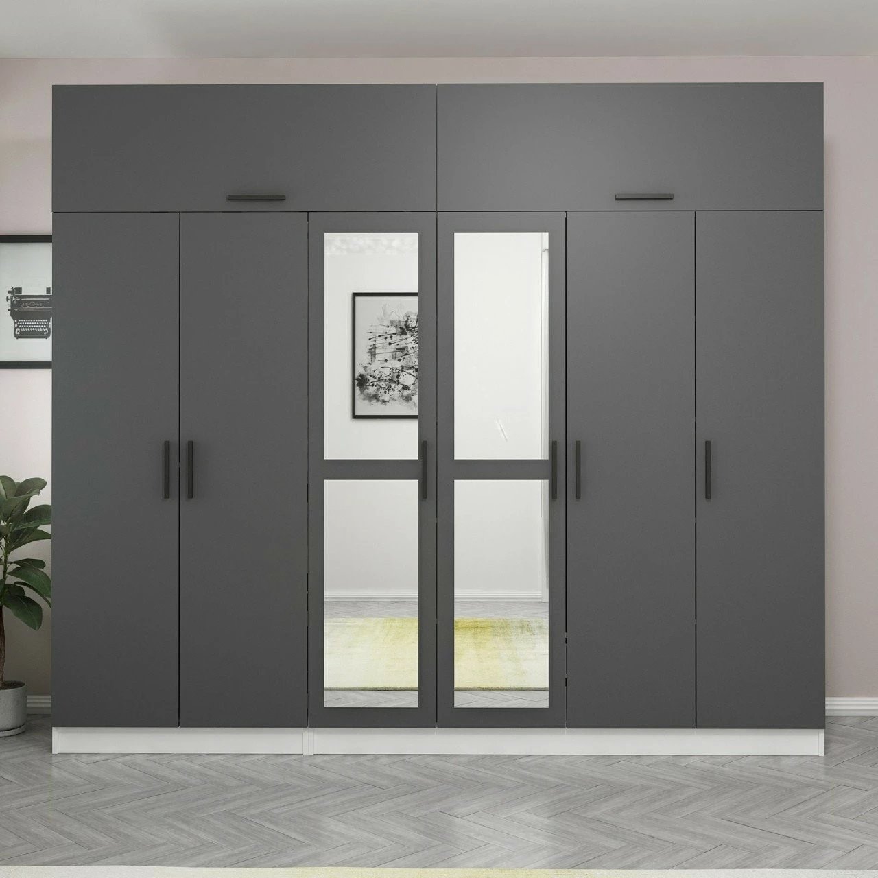 Dollap garderobe Skye Decor, anthracite dhe i bardhë, 270x255x52cm, 11 pjesë