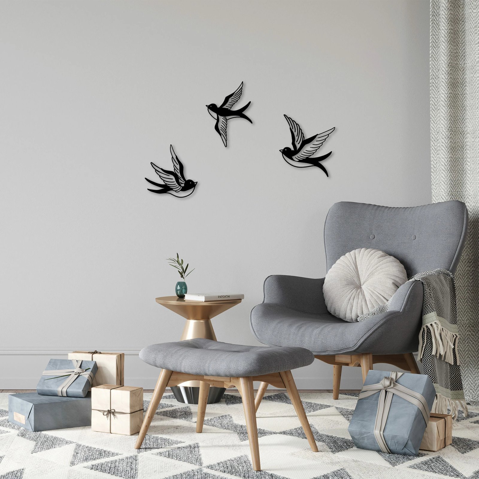 Aksesor dekorativ metalik për mur, Wallity, mal, 3 copë