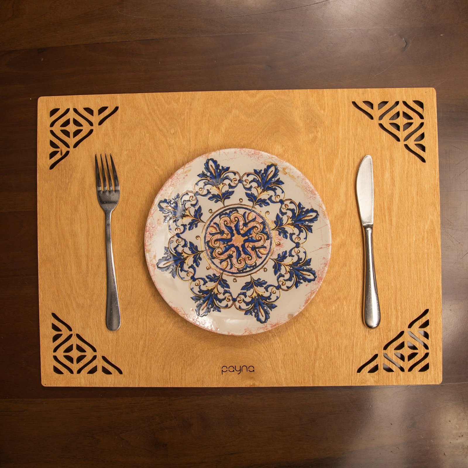 Set nënshtruesish tavoline prej druri, 4 copë, Hermia, Corpat, ngjyrë mjaltë