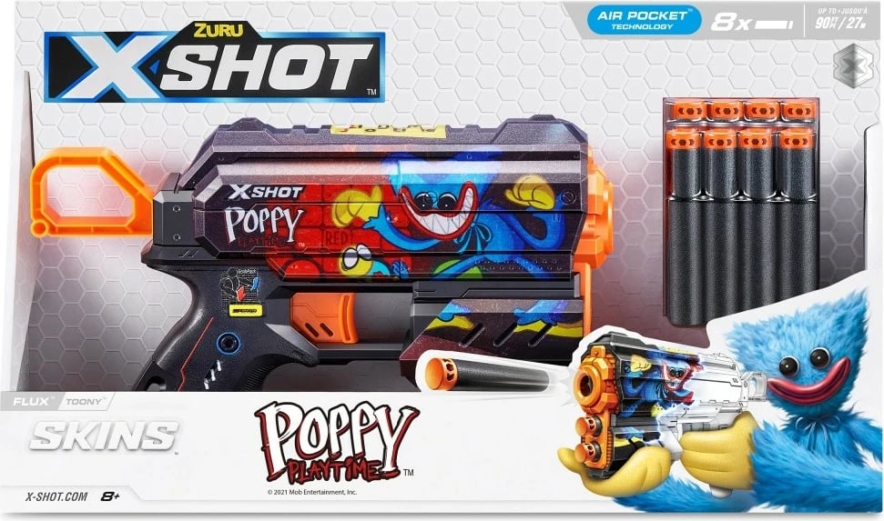 Blaster lodër ZURU X-Shot Flux Launcher 8 Shots Toony, Poppy Playtime, shumëngjyrëshe, set me 8 shigjeta