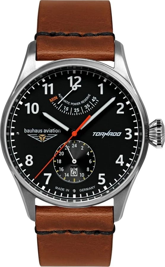 Orë dore Bauhaus Aviation Tornado 27902, 42 mm, rrip lëkure kafe