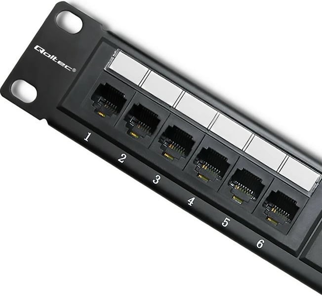 Patch panel Qoltec 54474, 24 porta, CAT6 UTP, 1U, e zezë