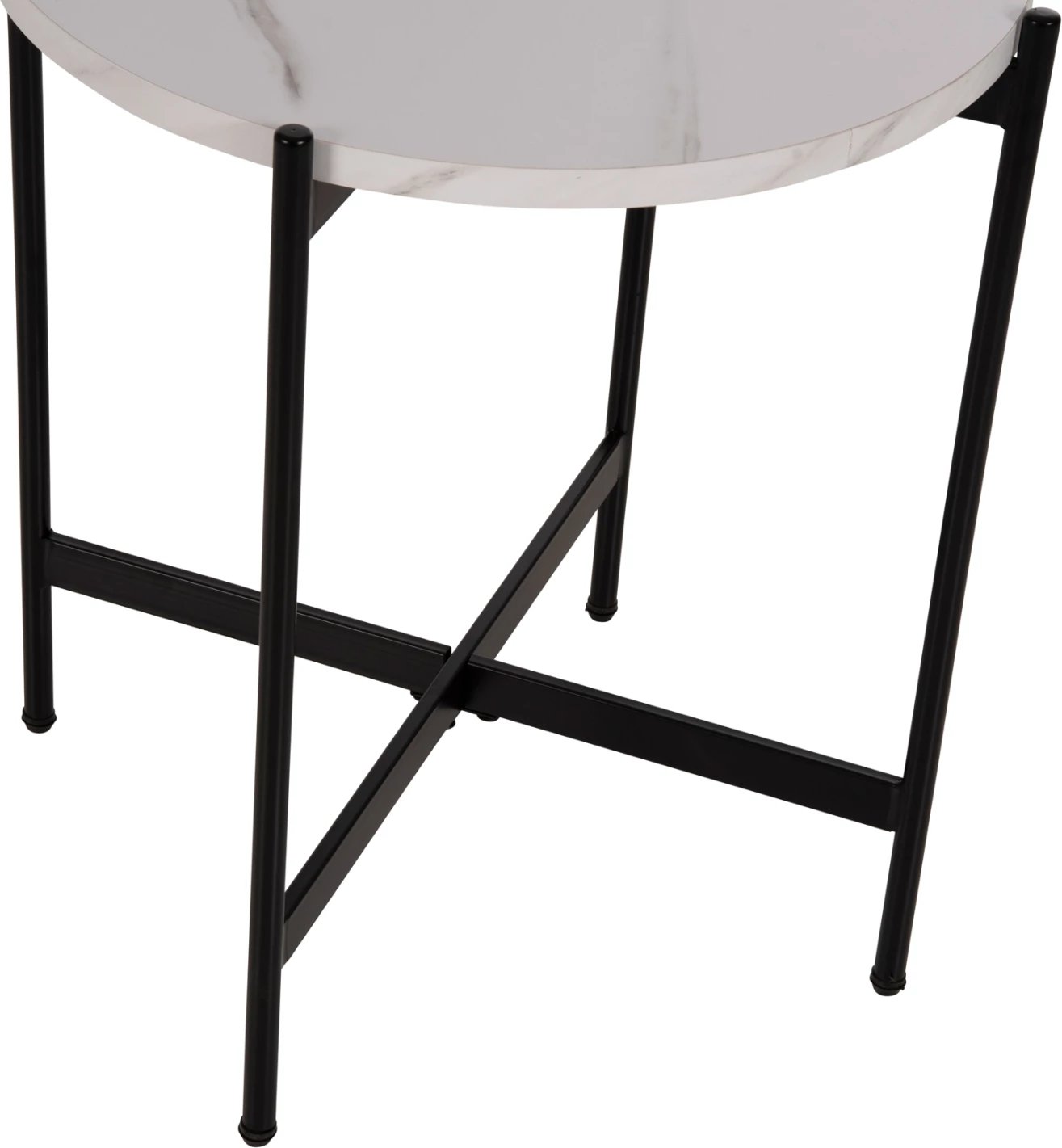 Tavolinë anësore FH9589.05 MDF mermer i bardhë-bazë metalike e zezë Φ50x55Hcm