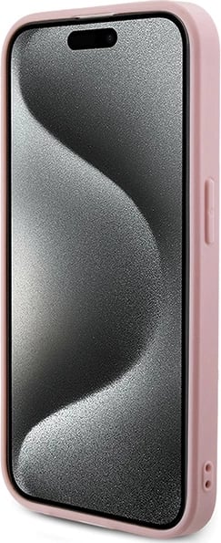 Mbështjellës Guess Saffiano Iridescent Script për iPhone 15 Pro, Rozë