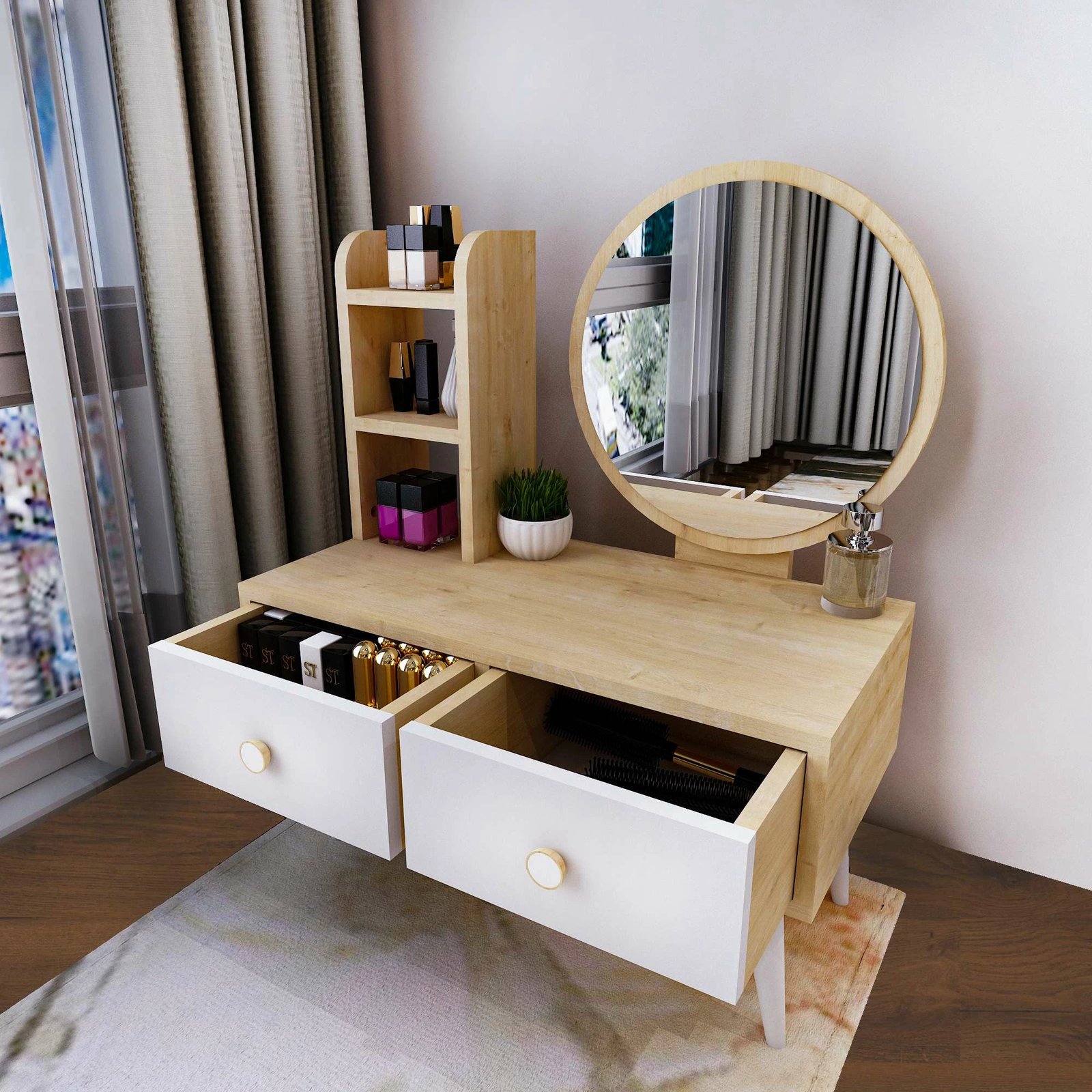 Tavolinë grimi Hanah Home Cindy, e bardhë dhe safir