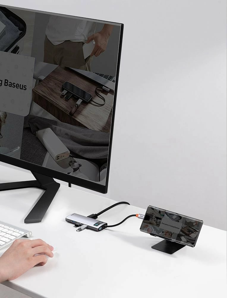 HUB Baseus Metal Gleam 8in1, USB-C, HDMI 4K, RJ45, 100W PD, Gri