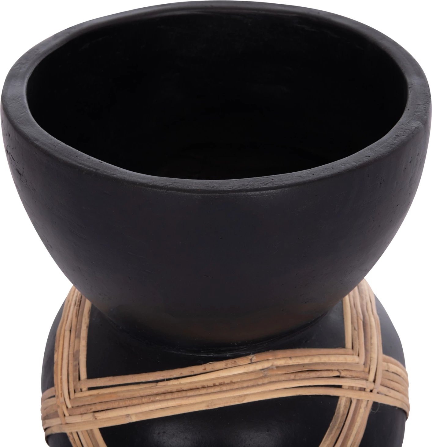 Vazo dekorative dyshemeje MAYNARD, fibër-cement, ngjyrë e zezë, ratan natyral, FH4672.01L, 32x62.5cm