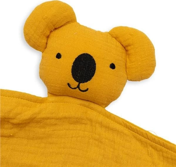 lodër ngushëlluese muslin, New Baby, Koala, 30x30 cm, pambuk organik, mustard e verdhë