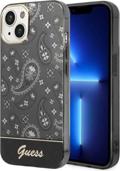Mbështjellës Guess Bandana Paisley për iPhone 14 Plus 6.7", i zi, hardcase Mbështjellës Guess Bandana Paisley për iPhone 14 Plus 6.7", i zi, hardcase