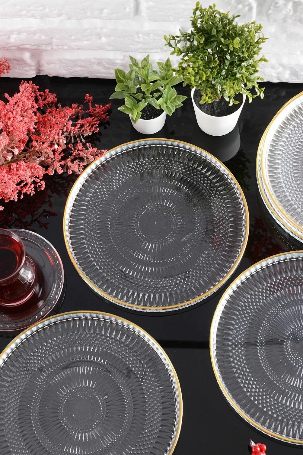 Set pjatash për ëmbëlsira, Hermia, Marsilya, 6 copë, 20cm, qelq transparent