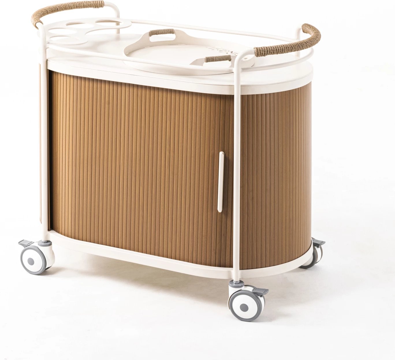 Bufe/troli me rrota DESTINY CD6321, alumin, sipërfaqe prej guri të sinterizuar, ngjyrë krem, 95.5x56.5x86.5cm