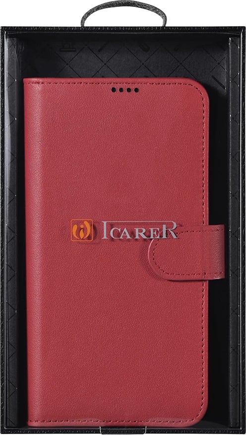 Mbështjellës lëkure iCarer Haitang për Samsung Galaxy S22+, me portofol dhe qëndrim, Kuq