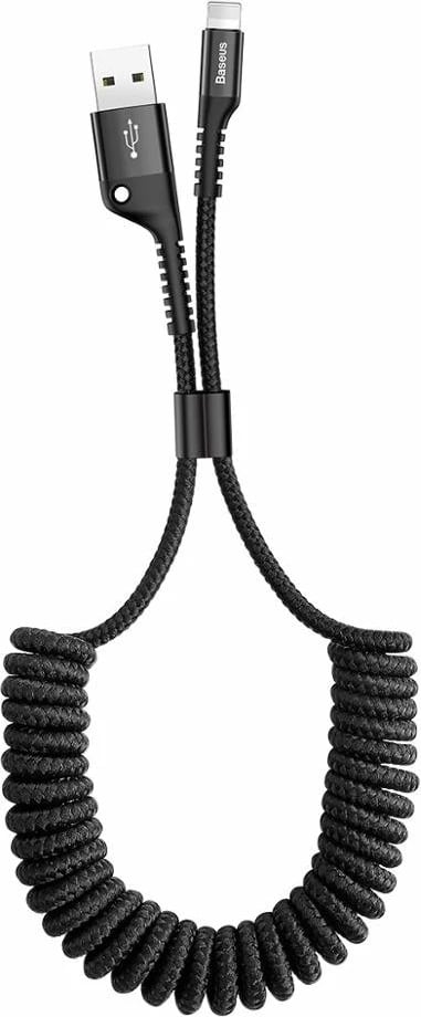 Kabllo karikimi dhe të dhënash Baseus Fish Eye Spring, USB-A në Lightning, 1m, 2A, e zezë