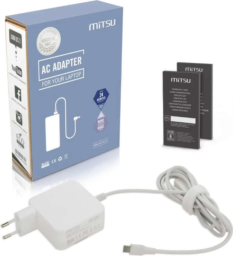 Përshtatës rryme Mitsu ZM/USBC45W, 45W, USB-C, i bardhë