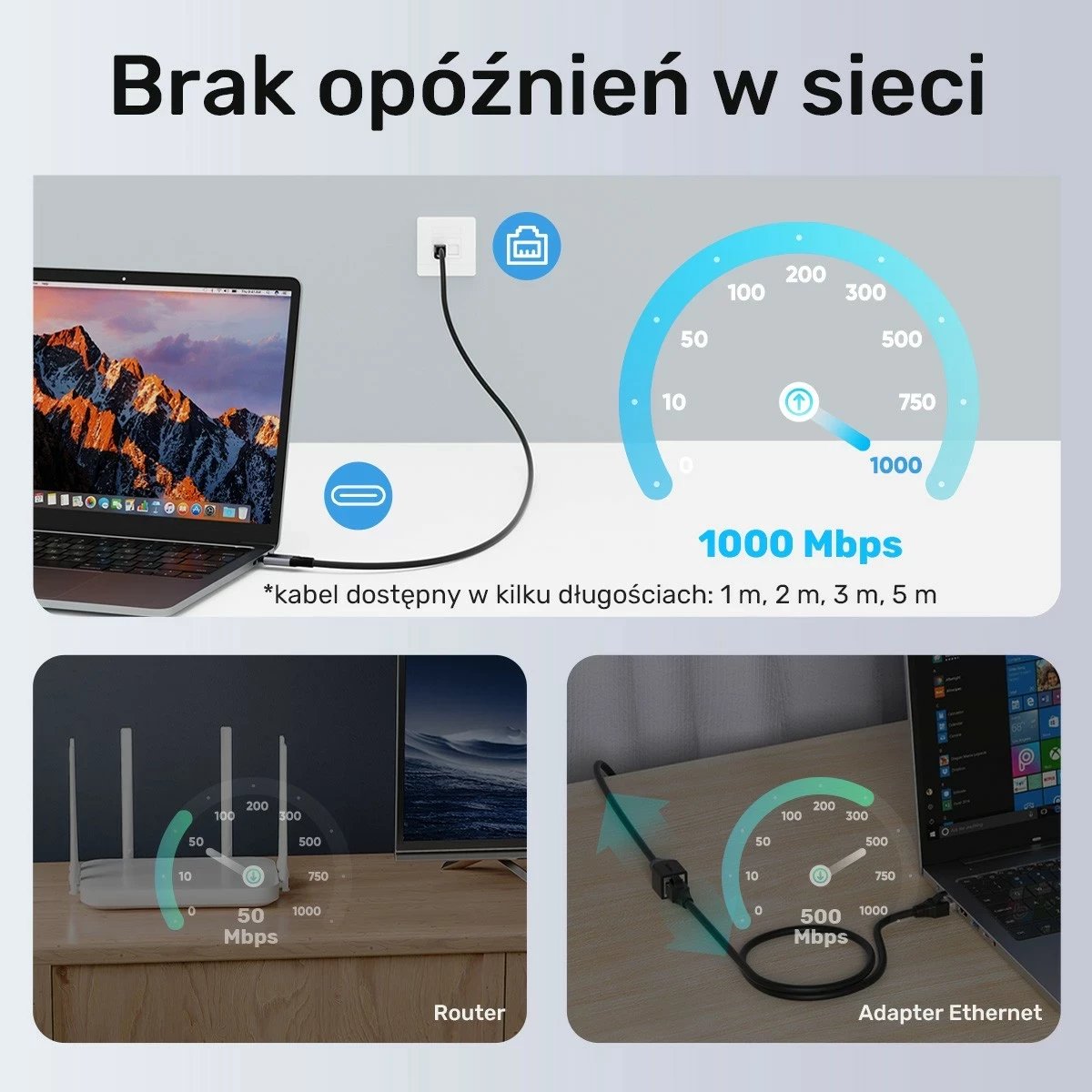 Kabëll Ethernet Unitek USB C RJ-45 LAN, 5m, zi-argjendtë
