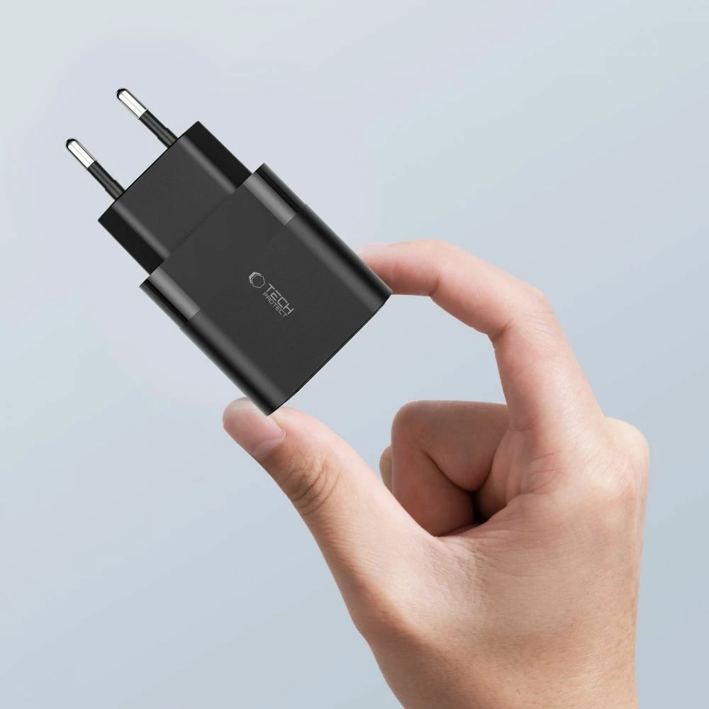 Karikues prizës Tech-Protect C30W, 30W, 2 porta USB-C & USB-A, i zi