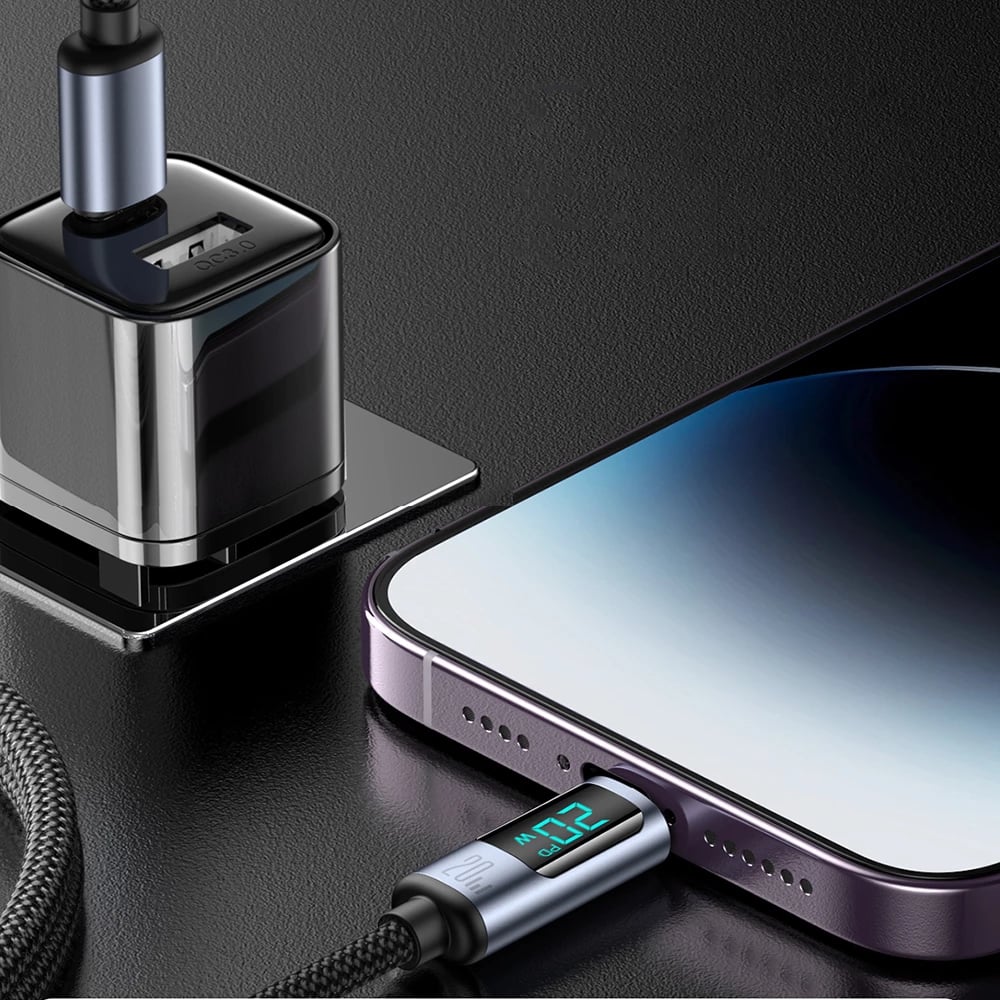Kabllo Joyroom Prism Series A16, USB-C në Lightning, 1.2m, 20W, me ekran LED, e zezë