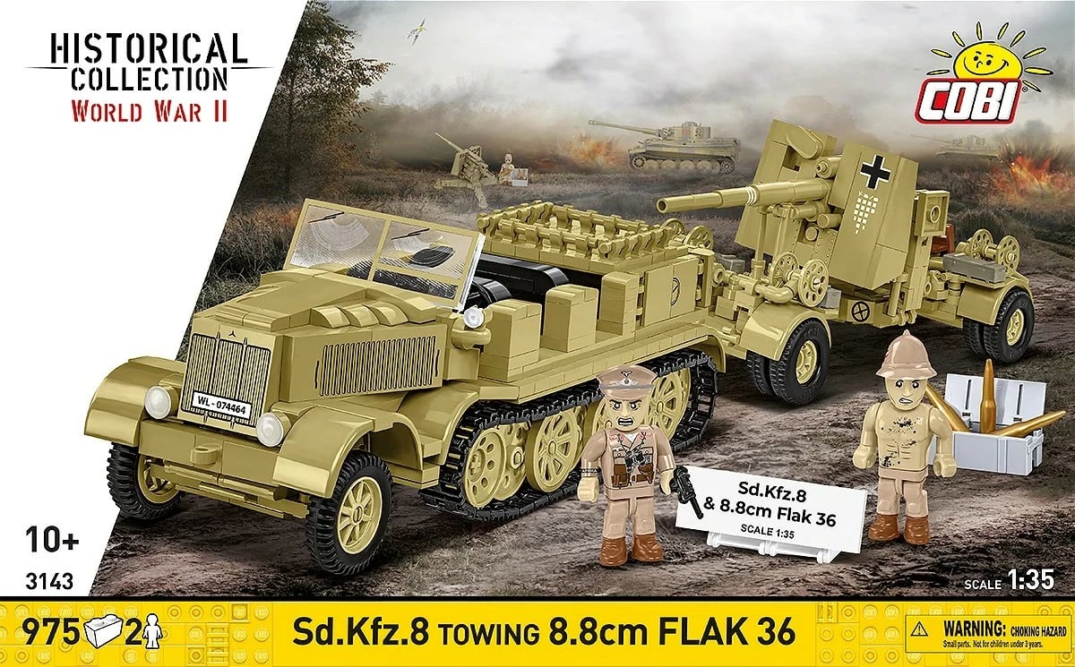 set kockash ndërtimi COBI Sd.Kfz.8 Towing 8.8 cm Flak 36 3143, 975 elemente, shkallë 1:35, 2 figura, ngjyrë rërë