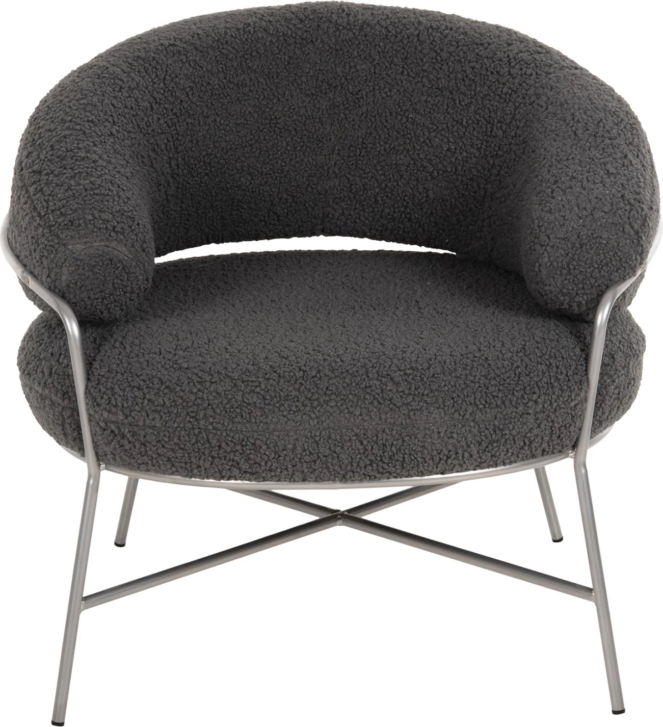 Fotelje TRUDI, stof boucle gri, kornizë metalike argjendi, 84x79x76cm
