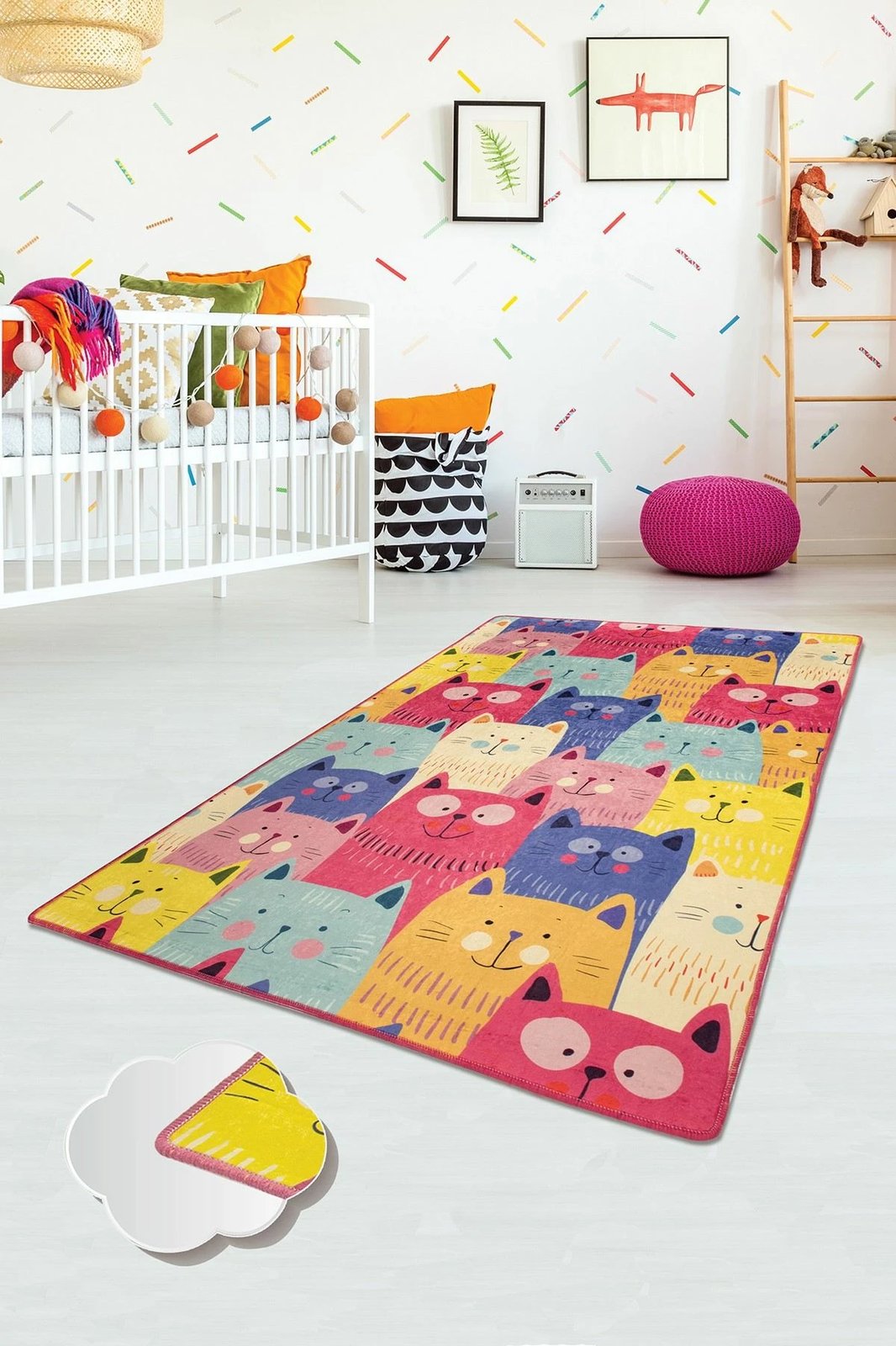 Qilim shumëngjyrësh me mace, 150x240cm, Conceptum Hypnose Cats Multi Djt