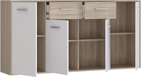 Bufe melamine, ngjyrë bardhë dhe sonoma, 162.3x34.2x81.7cm