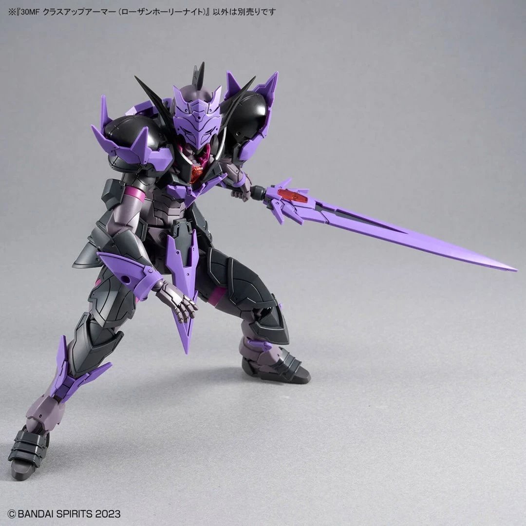 Figurë koleksionuese Bandai 30MF Class Up Armor Rosan Holy Knight, model ndërtimi, vjollcë/argjendtë