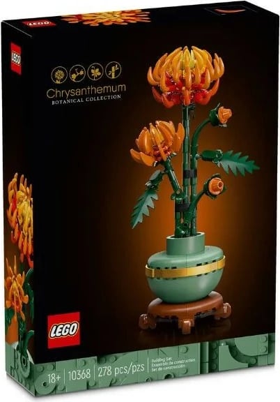 Set ndërtimi LEGO Icons 10368 Chrysanthemum, 278 pjesë, dekor lule, jeshile/portokalli