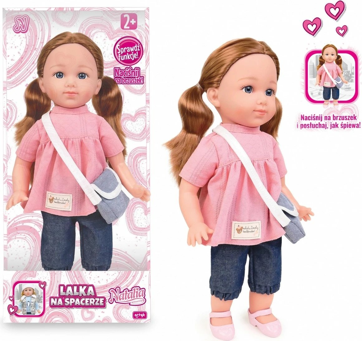 Kukull funksionale, Natalia (Artyk), 185656, 36 cm, me zë dhe këngë, me tunikë, rozë