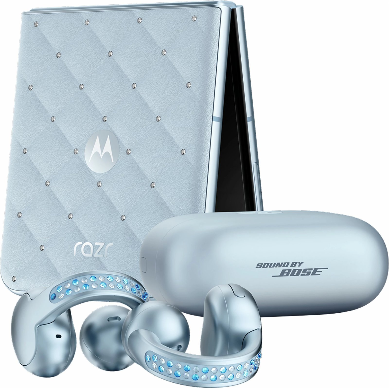 Celular Motorola razr60 + kufje Buds Loop, Swarovski Edition, blu Celular Motorola razr60 + kufje Buds Loop, Swarovski Edition, blu
