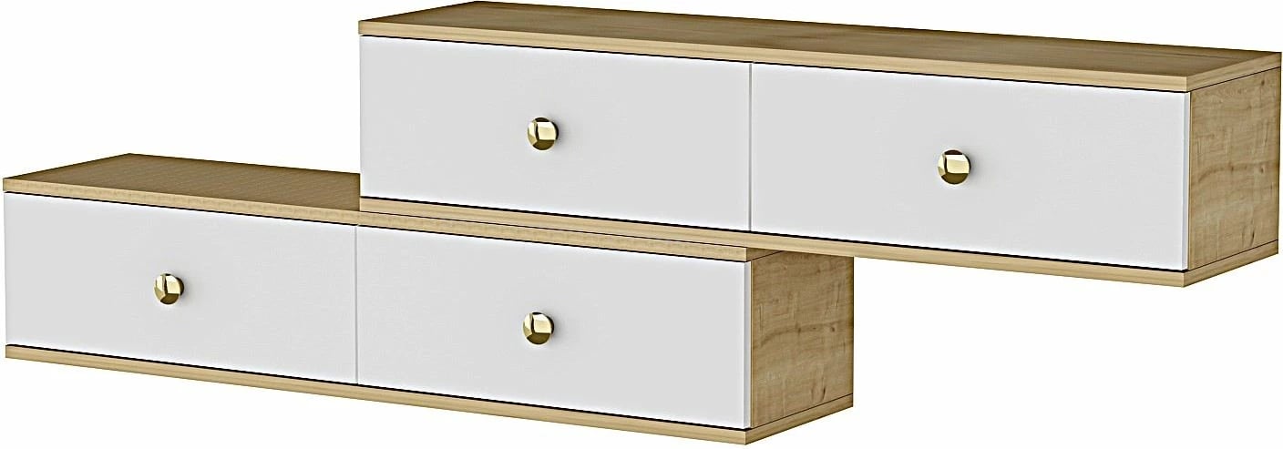 Komodë për TV Skye Decor, Zuzu Double, ngjyrë lis safir dhe e bardhë